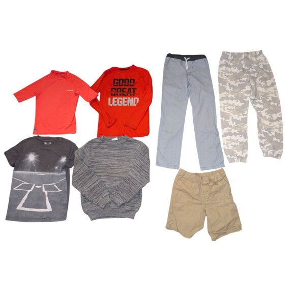 Huge Lot 7 Boys Long Sleeve Sweater Tee Tops Shirt Khaki Pants Sweatpant Short - Picture 1 of 3